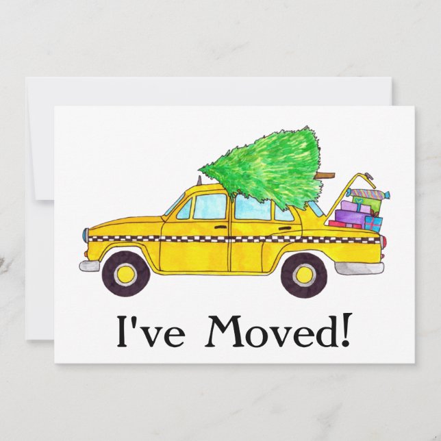New Address Yellow Cab Taxi Christmas Ohrts Einladung (Vorderseite)