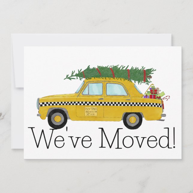 New Address Yellow Cab Taxi Christmas tree Einladung (Vorderseite)