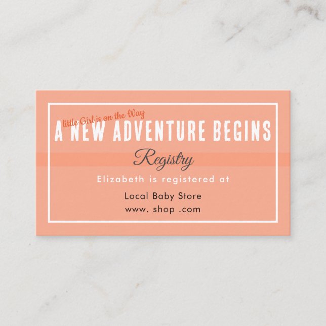 New Adventure Begins Peach Registry Enclosure Card Begleitkarte (Vorderseite)