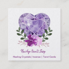 New Age Occult Shop Amethyst Herz Floral Quadratische Visitenkarte