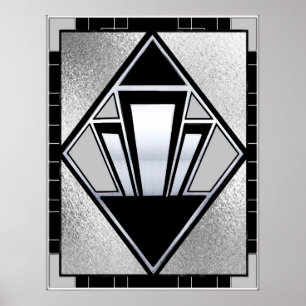 New Art Deco SIlver und Black Poster