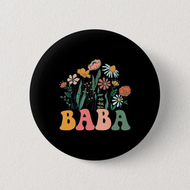 New Baba Wildflower First Birthday &amp; Baby Show Button (Vorderseite)
