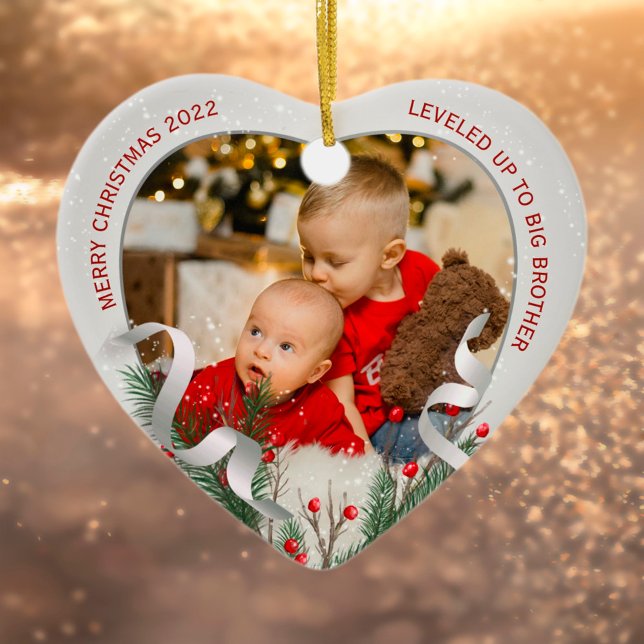 New Baby Big Brother Silver Rahmen Frohe Weihnacht Keramik Ornament (Von Creator hochgeladen)