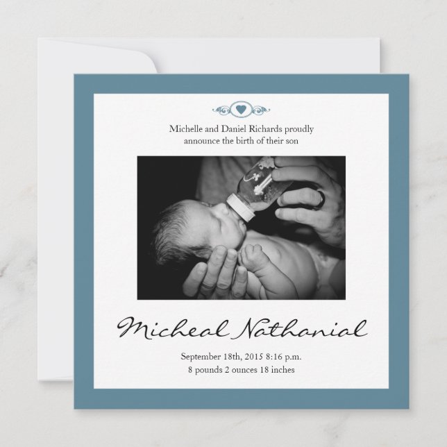 New Baby Birth Announcement Boy Blue Ankündigung (Vorderseite)