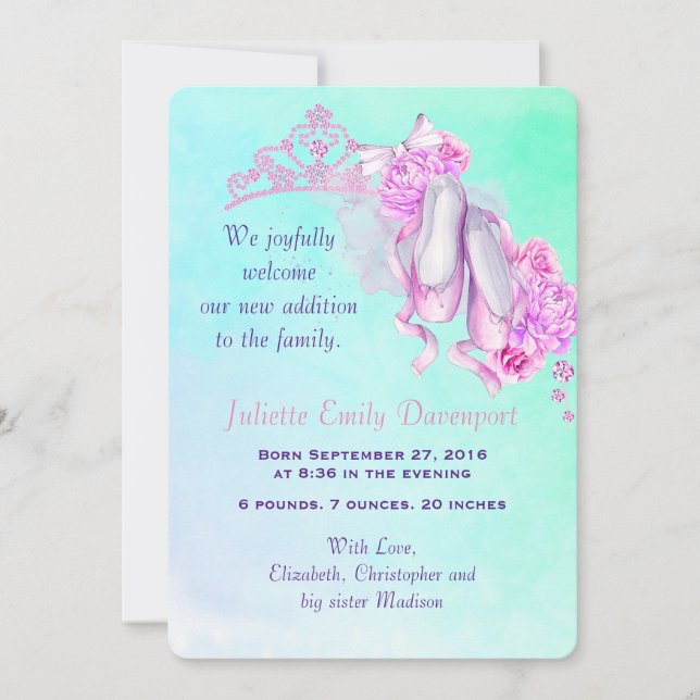 New Baby Birth Announction Ballet Theme Einladung (Vorderseite)