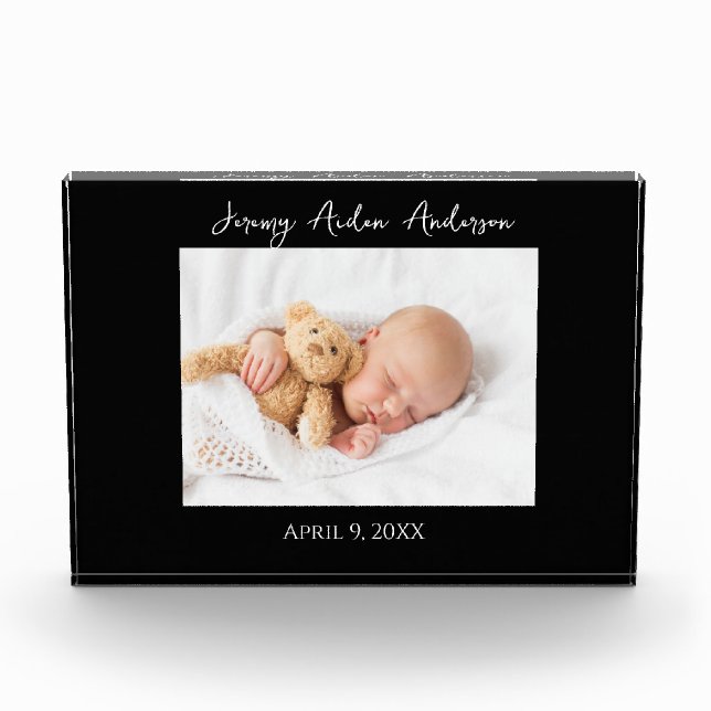 New Baby Birth Black Border Photo Block (Vorderseite)