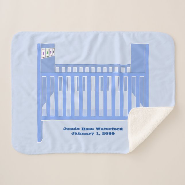 New Baby Boy Blue Crib Personalisiert Baby Sherpadecke (Vorderseite (Horizontal))