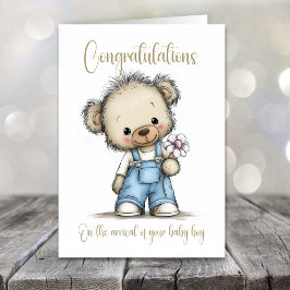 New Baby Boy Congratulations Teddy Bear Card Karte