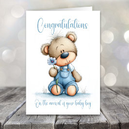 New Baby Boy Congratulations Teddy Bear Card Karte