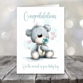 New Baby Boy Congratulations Teddy Bear Card Karte