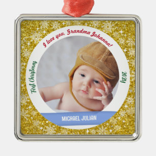 New Baby Boy Foto 1. Weihnachten als Oma Golden Ornament Aus Metall