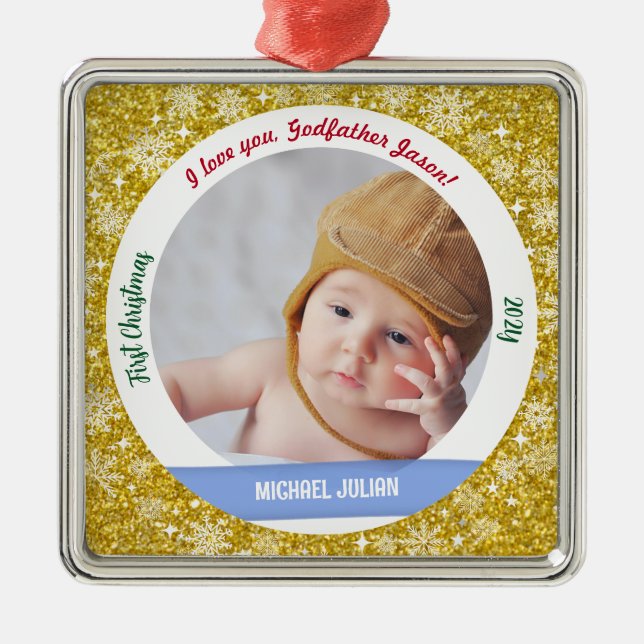 New Baby Boy Foto 1. Weihnachtsgottvater Golden Ornament Aus Metall (Vorne)