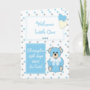 New Baby Boy Teddy bear blue Karte