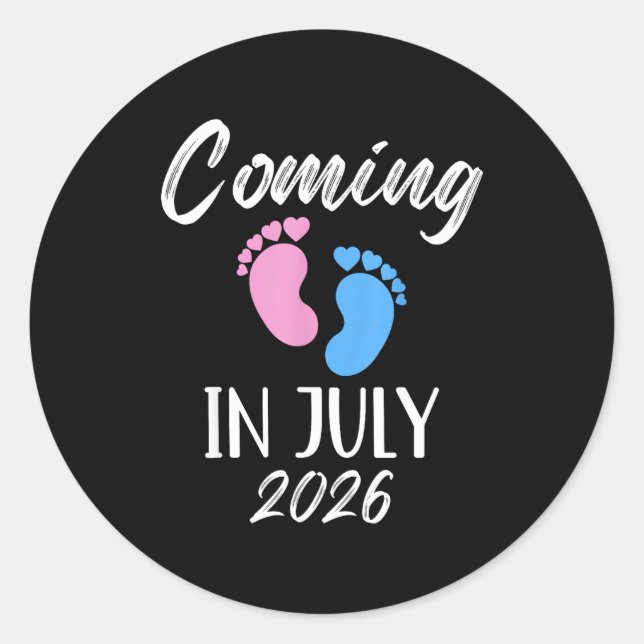 New Baby Coming In July 2026 Funny Baby Shower Boy Runder Aufkleber (Vorderseite)