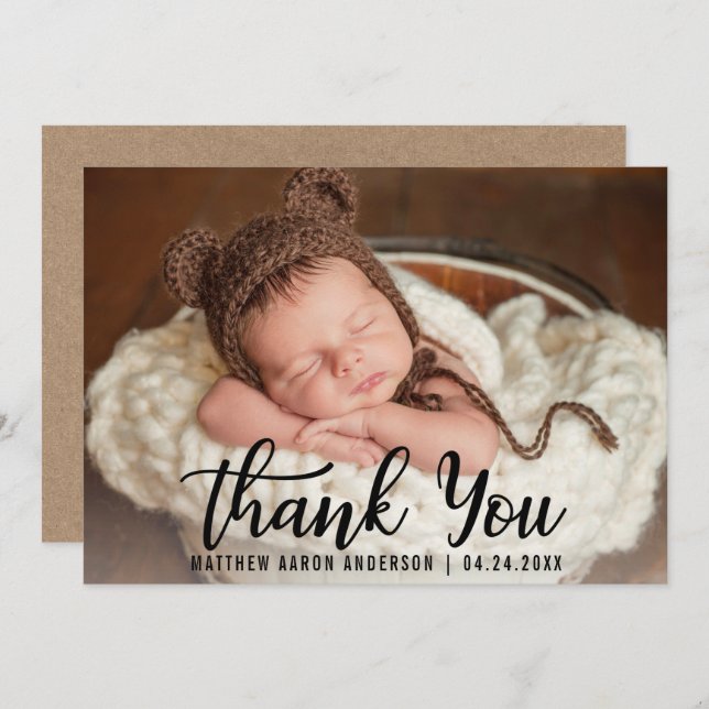New Baby Danke, lek Script Kraft Card Einladung (Vorne/Hinten)