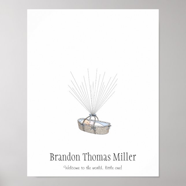 New Baby Fingerprint Balloon Gästebuch - Blue (Vorne)