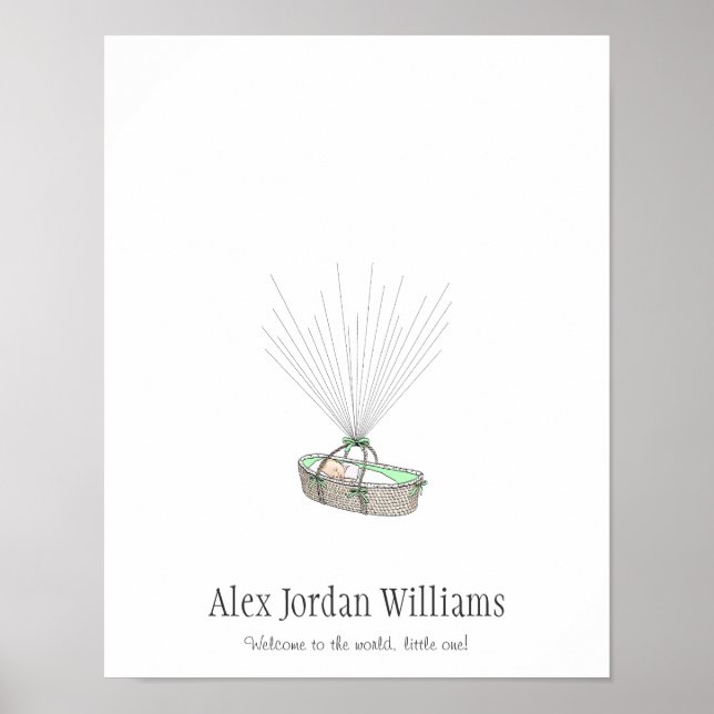 New Baby Fingerprint Balloon Gästebuch - Green (Vorne)