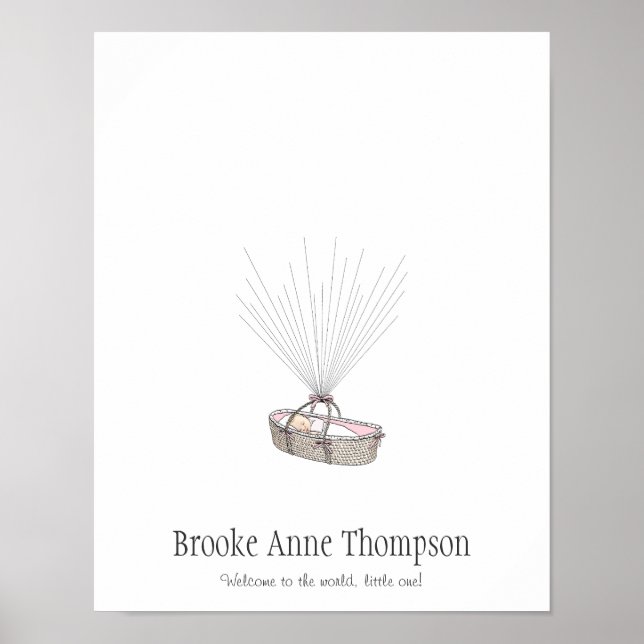 New Baby Fingerprint Balloon Gästebuch - Pink (Vorne)