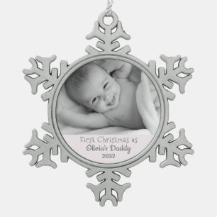 New Baby First Christmas als Daddy Foto angepasst Schneeflocken Zinn-Ornament