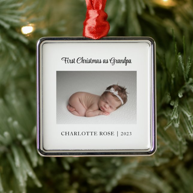 New Baby First Christmas als Grandpa-Foto Ornament Aus Metall (Baum)