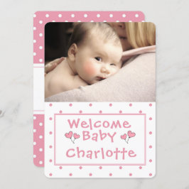New Baby, Foto Announcement, Pink Polka-Dot, Einladung
