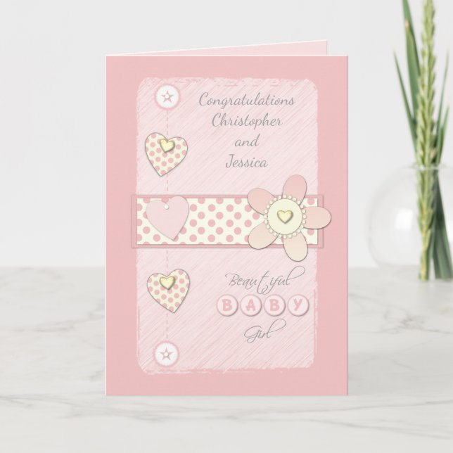 New Baby Girl Card Pink Karte (Vorderseite)