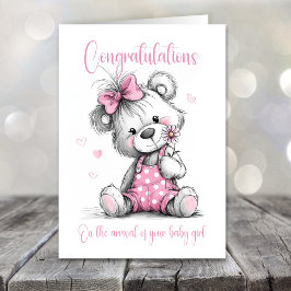 New Baby Girl Congratulations Teddy Bear Card Karte