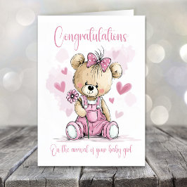 New Baby Girl Congratulations Teddy Bear Card Karte