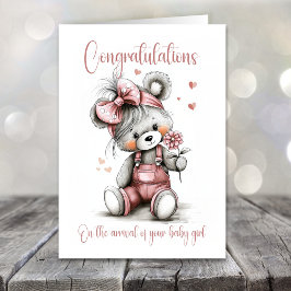 New Baby Girl Congratulations Teddy Bear Card Karte