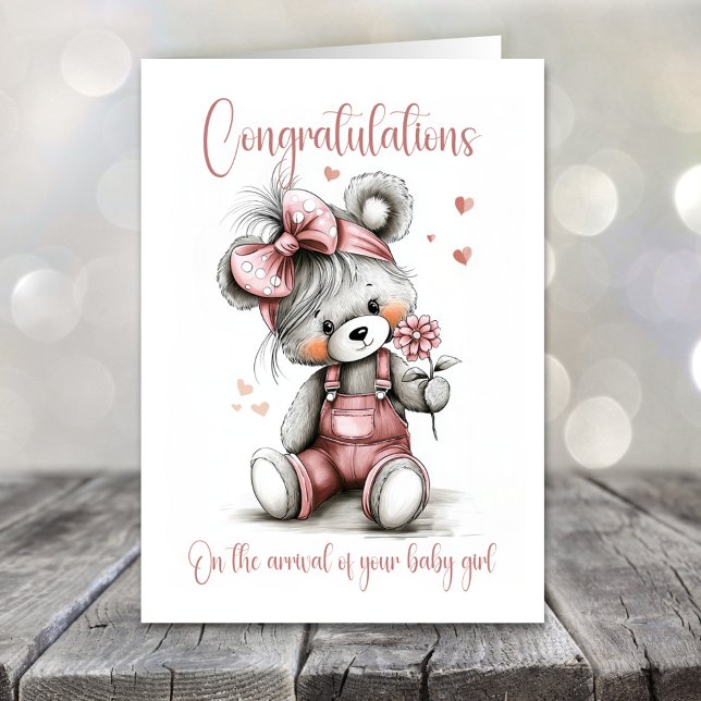 New Baby Girl Congratulations Teddy Bear Card Karte (Von Creator hochgeladen)