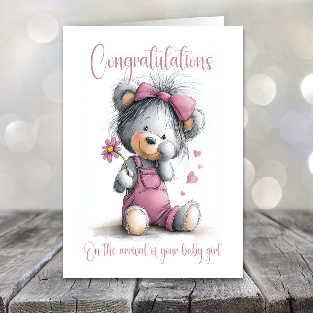 New Baby Girl Congratulations Teddy Bear Card Karte (Von Creator hochgeladen)