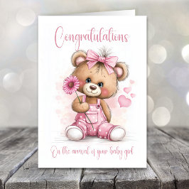 New Baby Girl Congratulations Teddy Bear Card Karte