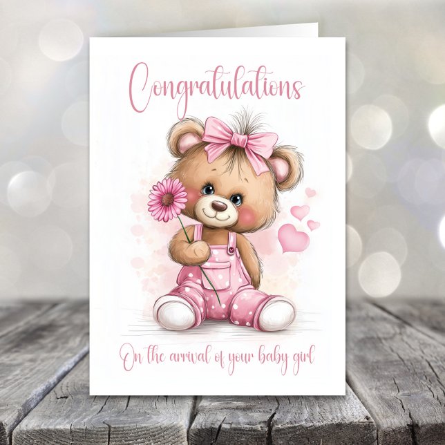 New Baby Girl Congratulations Teddy Bear Card Karte (Von Creator hochgeladen)