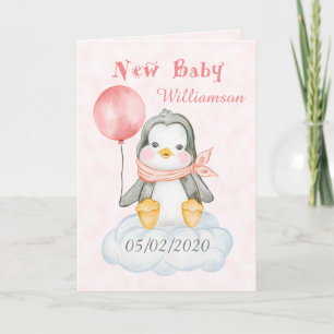 New Baby Girl Penguin Personalisiert Karte