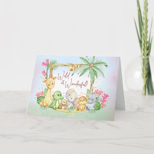 New Baby Girl Safari Tiere Wild und wunderbar Karte (Vorderseite)