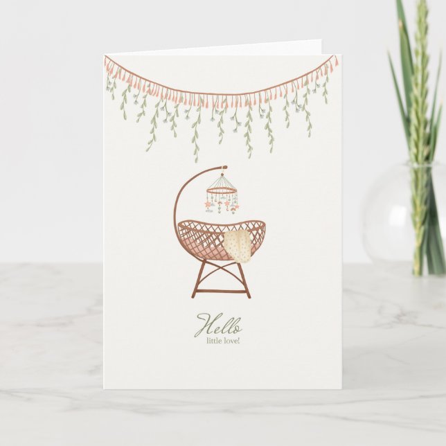 New Baby Girl Sweet Boho Crib Gratulations Card Karte (Vorderseite)