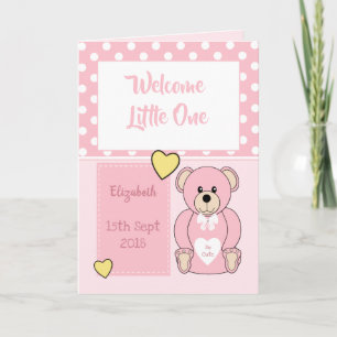 New baby girl Teddy bear pink welcome greeting Karte