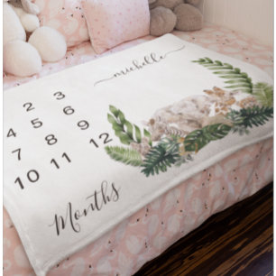 New Baby Infant Milestone Jungle Animal Keepsake  Fleecedecke