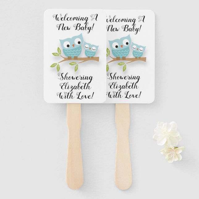 New Baby Junge Mutter Baby Shower Niedlich Owls Fächer (Vorne und Hinten)
