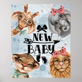 New Baby Jungle Safari Kinderzimmer blau Poster