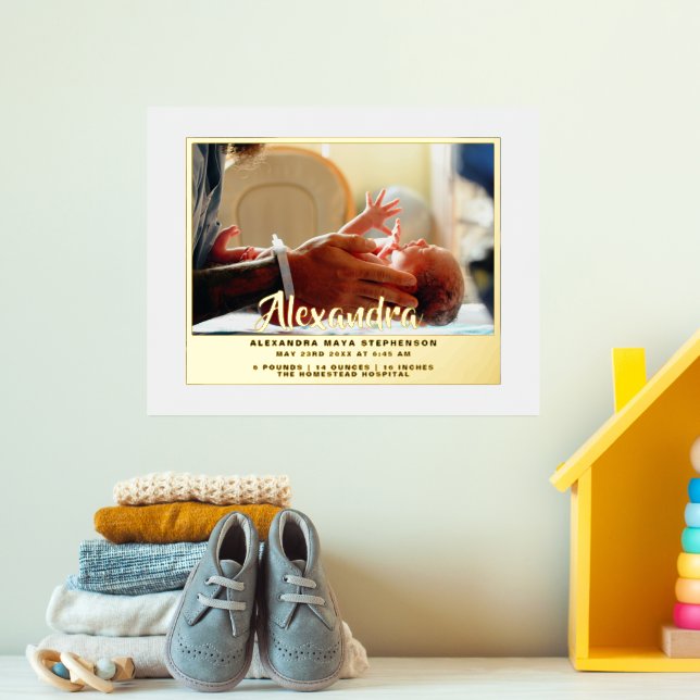New Baby Newborn Name Foto Birth Stat Gold Silver Foliendrucke (In Situ (Kinderzimmer 3))