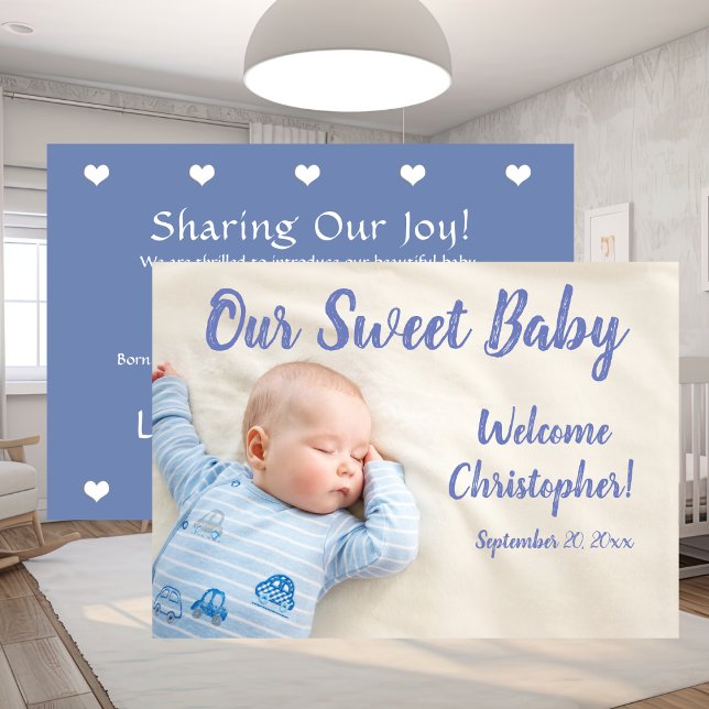 New Baby Photo With Name Blue  Ankündigung (New Baby Photo With Name Blue Announcement)