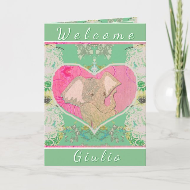 New Baby w/Elephant Folded Greeting Card Karte (Vorderseite)