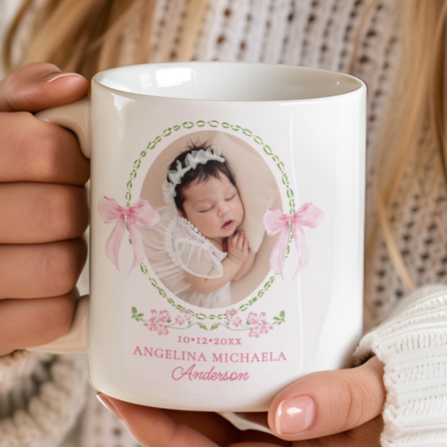 New Baby Watercolor Grandmillenial Bows Keepake Kaffeetasse (Von Creator hochgeladen)