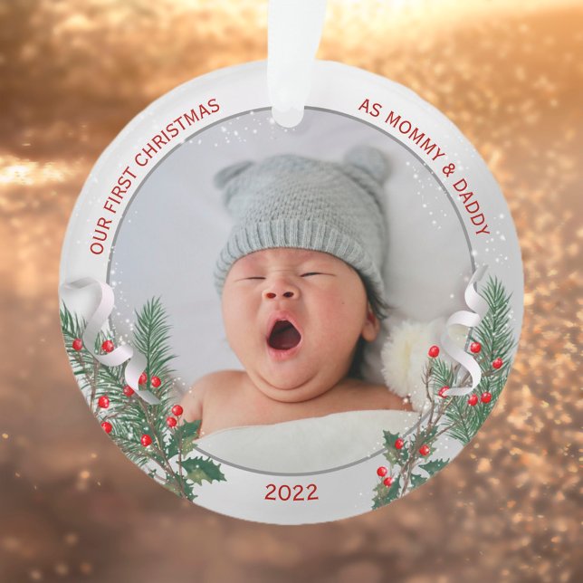 New Baby's 1. Weihnachts Silver Frame Holly & Pine Ornament (Von Creator hochgeladen)