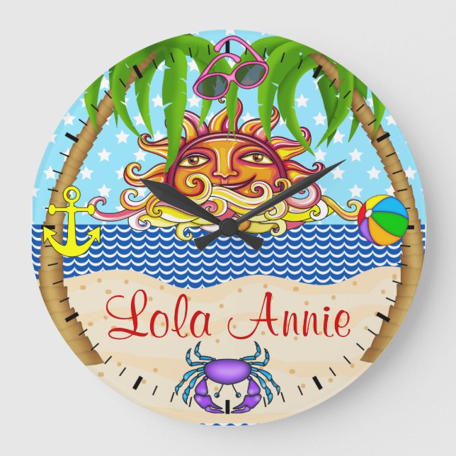 New Beach Sun Ocean Wall Clock 5 - SRF Große Wanduhr (Vorderseite)