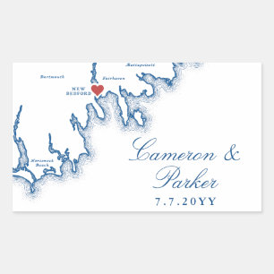 New Bedford MA Hochzeit Elegant Navy Blau Karte Rechteckiger Aufkleber