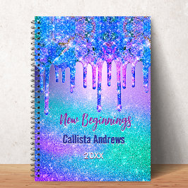 New beginnings blue ombre glitter drips monogram notizblock