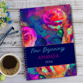 New beginnings colorful bright flowers large  notizbuch