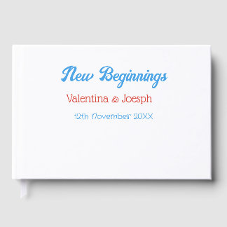 new beginnings couple wedding name date blue retro gästebuch
